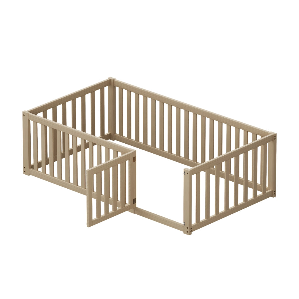 Letto per bambini 90x200 - Zephmum - Struttura in legno con recinzione e porta