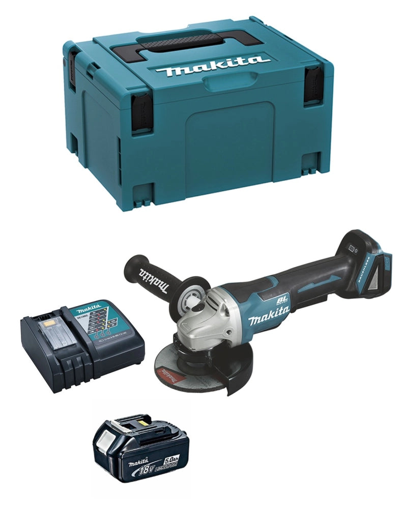 Mini-Smerigliatrice MAKITA DGA508RTJ1 (1 x 5,0 Ah + DC18RC + MAKPAC 3)