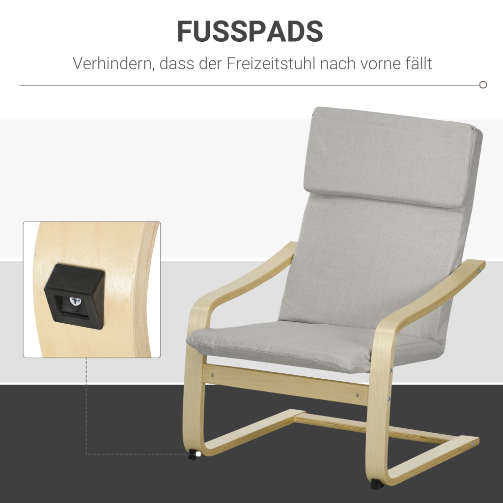 Poltrona relax con pouf, telaio in legno, rivestimento in tessuto, grigio chiaro ¨C Minimal ¨C 120 kg