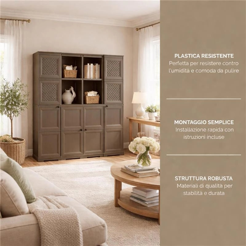 ARMADIO 4 ANTE WENGÉ 157X43X164 CM CON 4 RIPIANI – MOBILE ALTO SALVASPAZIO PER ORGANIZZAZIONE CASA E INGRESSO