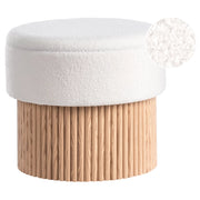 Pouf contenitore Seduta imbottita in bouclé bianco sporco Base in legno Poggiapiedi rotondo