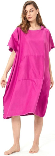 Badhanddoek Grande - 110 x 90 cm - Poncho per Adulti - Surf per Uomini e Donne - Cappuccio e Tasca con Felpa Microfibra per Nuoto e Viaggi - Secchezza Rapida - Colore Viola