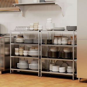 Scaffale da Cucina a 4 Livelli Regolabili 91x40x108 cm in Acciaio Inox Argento