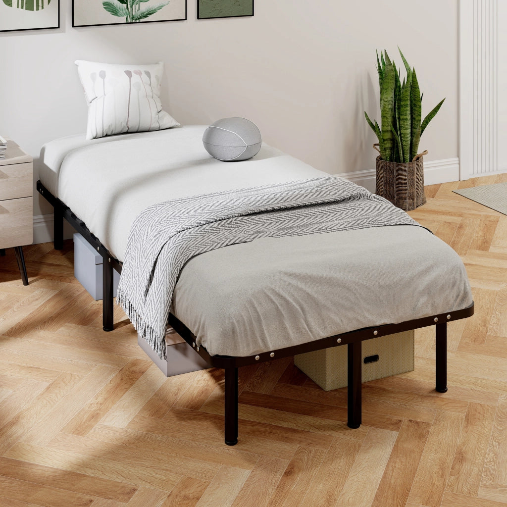 Letto Contenitore in Legno e Acciaio con Doghe ¨C zephmum ¨C 190x90x31 cm Nero e Legno