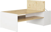 Tavolino da salotto Rubby, Rovere artigianale/bianco, 110 x 60 cm, con ripiano per la conservazione di riviste e accessori