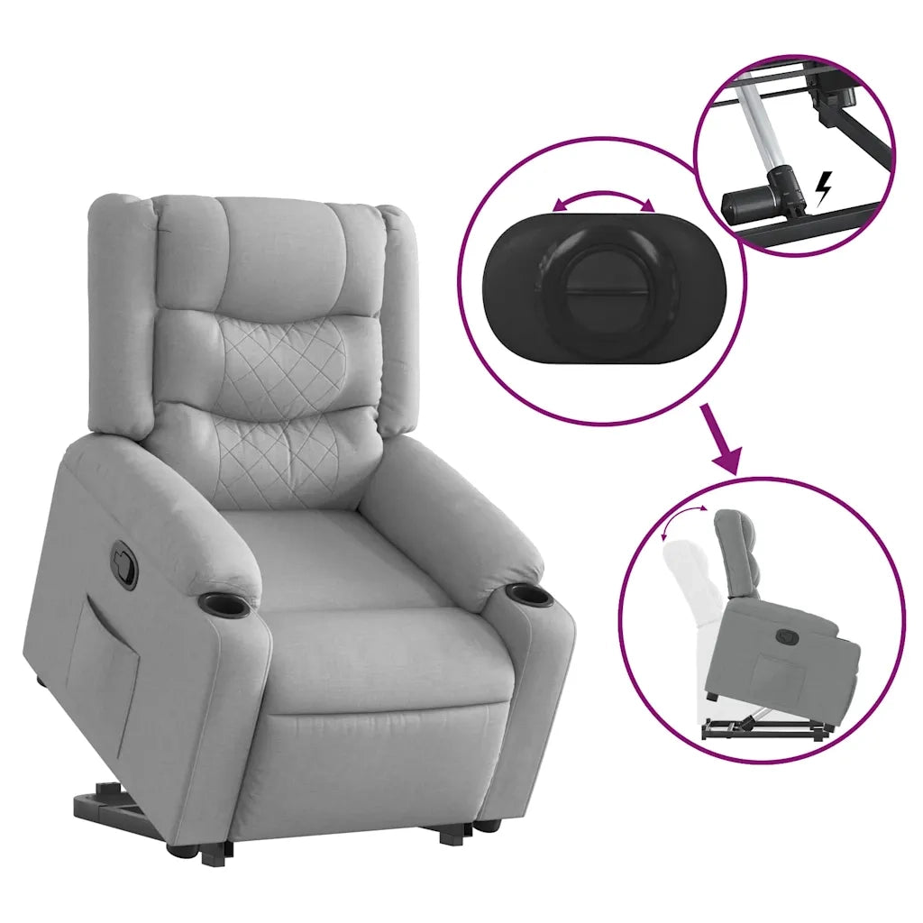 Poltrona | Sedia Relax Alzapersona Reclinabile Grigio Chiaro in Tessuto