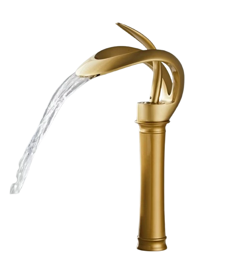 NAVIS | Rubinetto a cascata design bagno alto oro opaco | Elegante rubinetto in acciaio inossidabile premium per lavelli alti | Miscelatore 2 attacchi