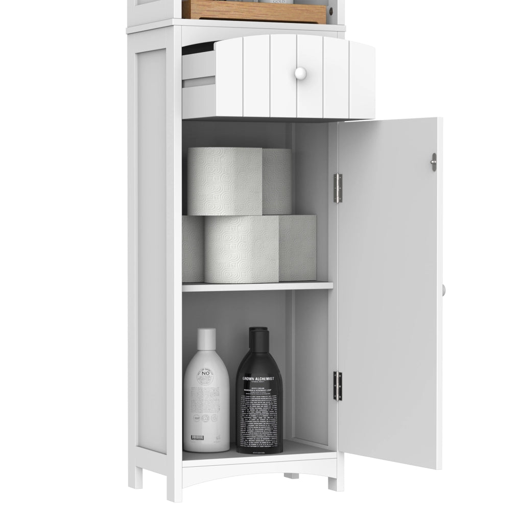 Armadietto Bagno Stretto con Cassetto e Ripiani Aperti ¨C Minimal ¨C Bianco 34x24x170 cm