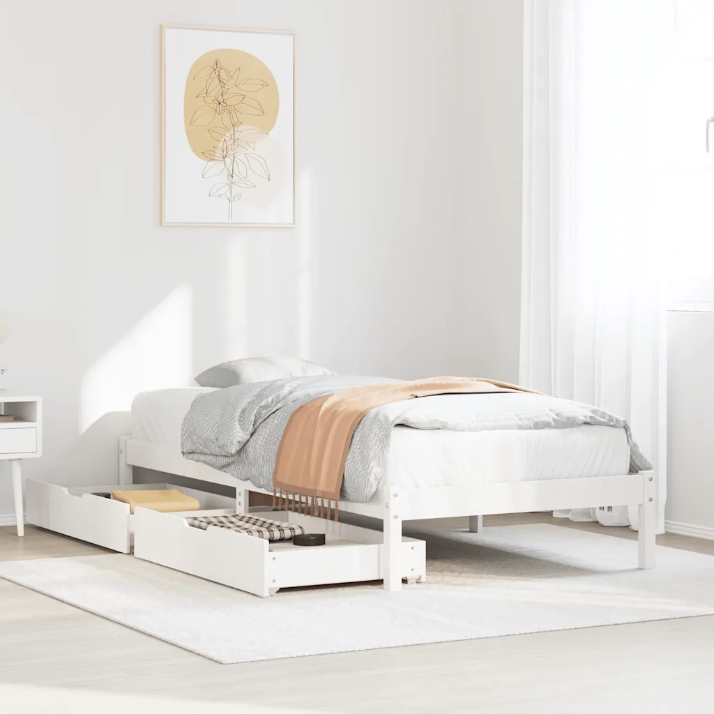 Letto senza Materasso Bianco 75x190 in Legno Massello di Pino 3301421