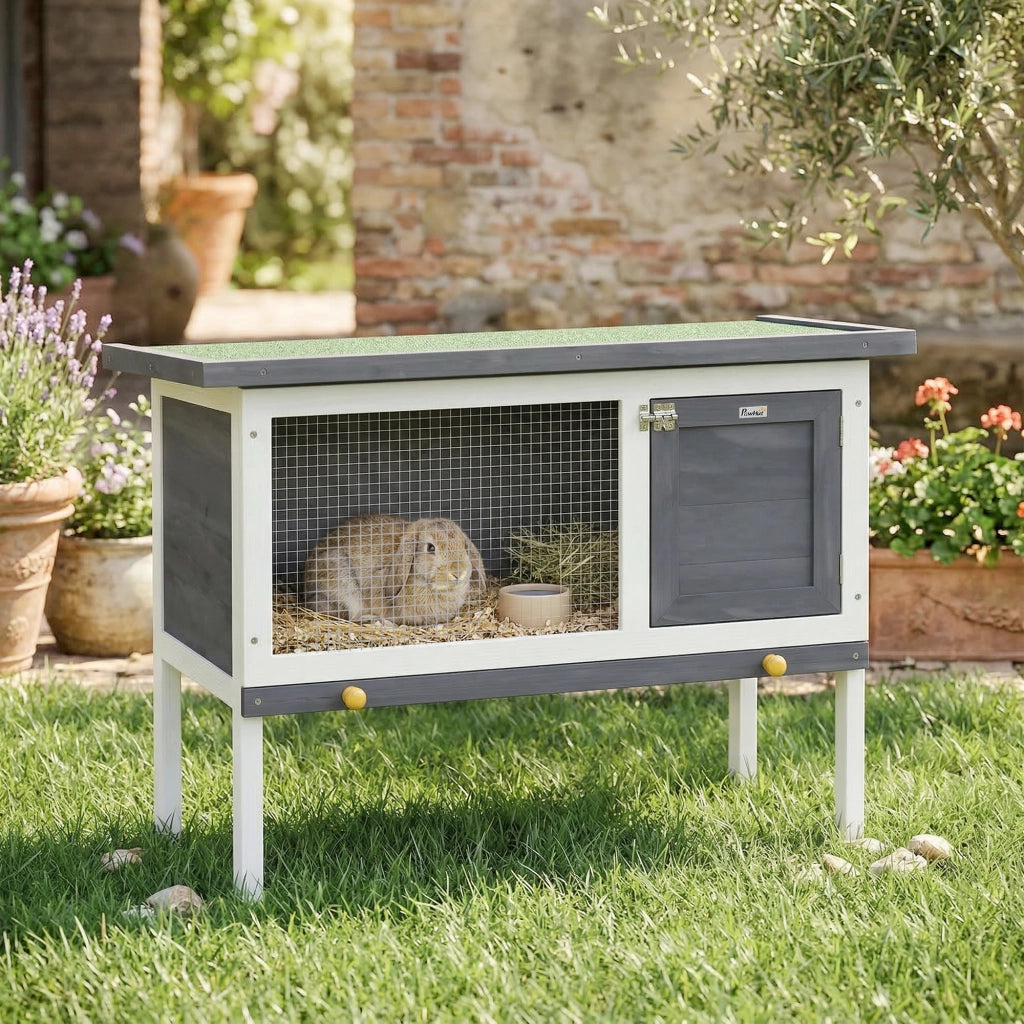 Gabbia per conigli in legno con tetto in bitume e cassetto estraibile 90x45x65 cm Grigio ¨C Zephmum