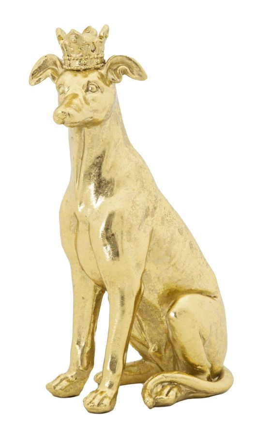 Statuetta decorativa cane seduto con corona dorata - REX