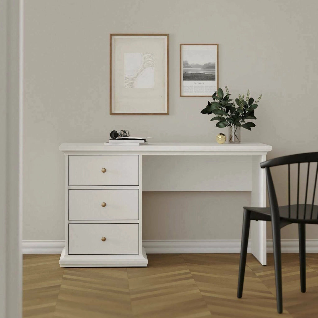 Scrivania Agia, Scrittoio multiuso, Tavolo per ufficio porta PC, Piano di lavoro, 130x62 h74 cm, Bianco