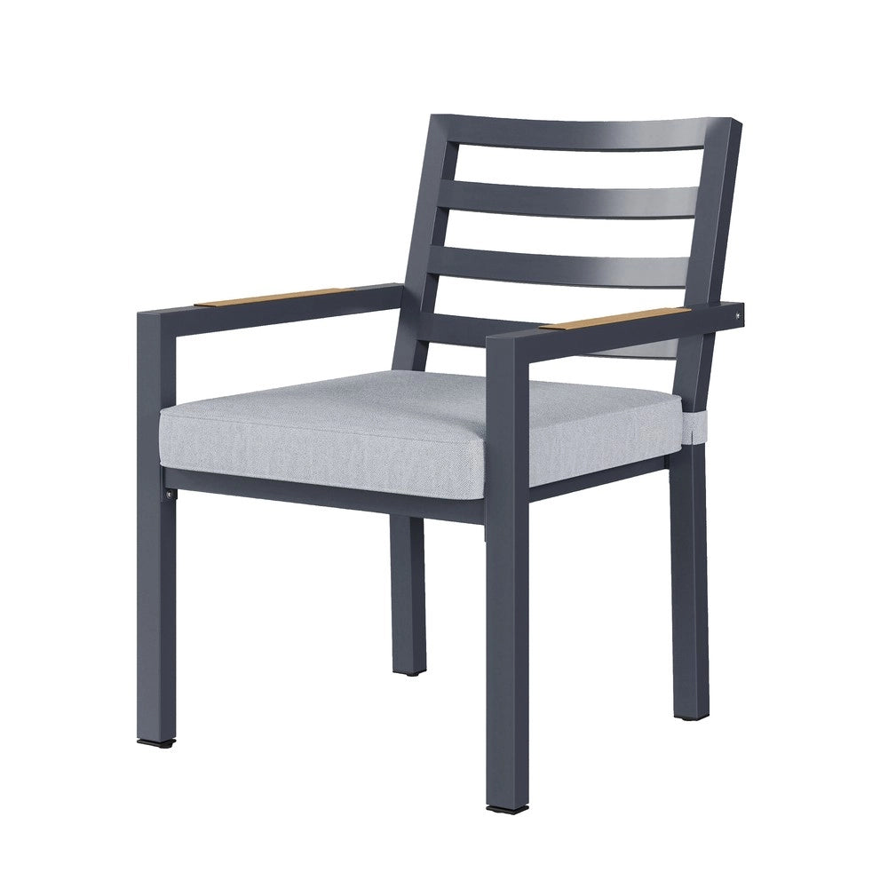Set da Pranzo da Giardino 6 Posti ¨C Xylo ¨C Tavolo e 6 Sedie, Ferro Zincato, Piano Effetto Legno, Grigio