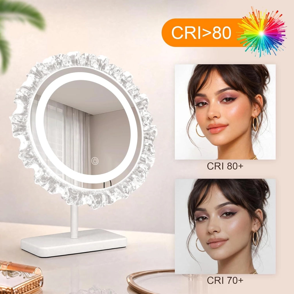 ZMH Specchio da trucco illuminato LED da tavolo per interni Rotondo Hollywood 30x38cm Specchio per toeletta
