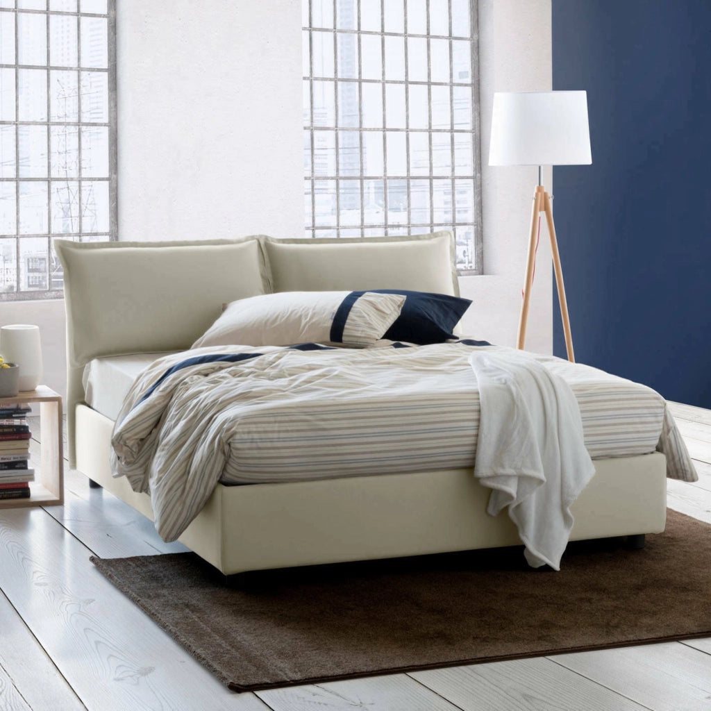 Letto matrimoniale Aris, Letto contenitore con rivestimento in tessuto, Made in Italy, Apertura frontale, adatto per materasso cm 160x200, Beige