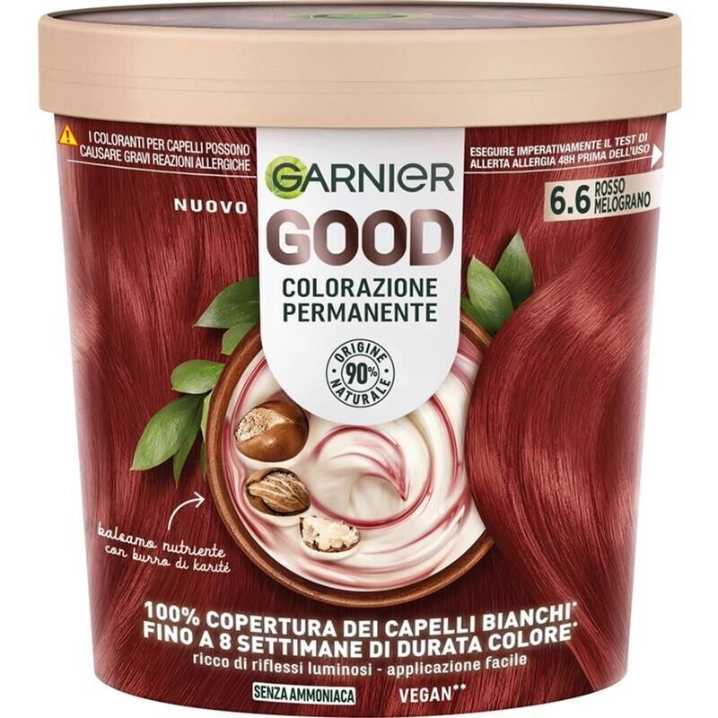 SET 2 GARNIER GOOD TINTA CAPELLI 6.6 ROSSO MELOGRANO COLORAZIONE PERMANENTE SENZA AMMONIACA 90% NATURALE