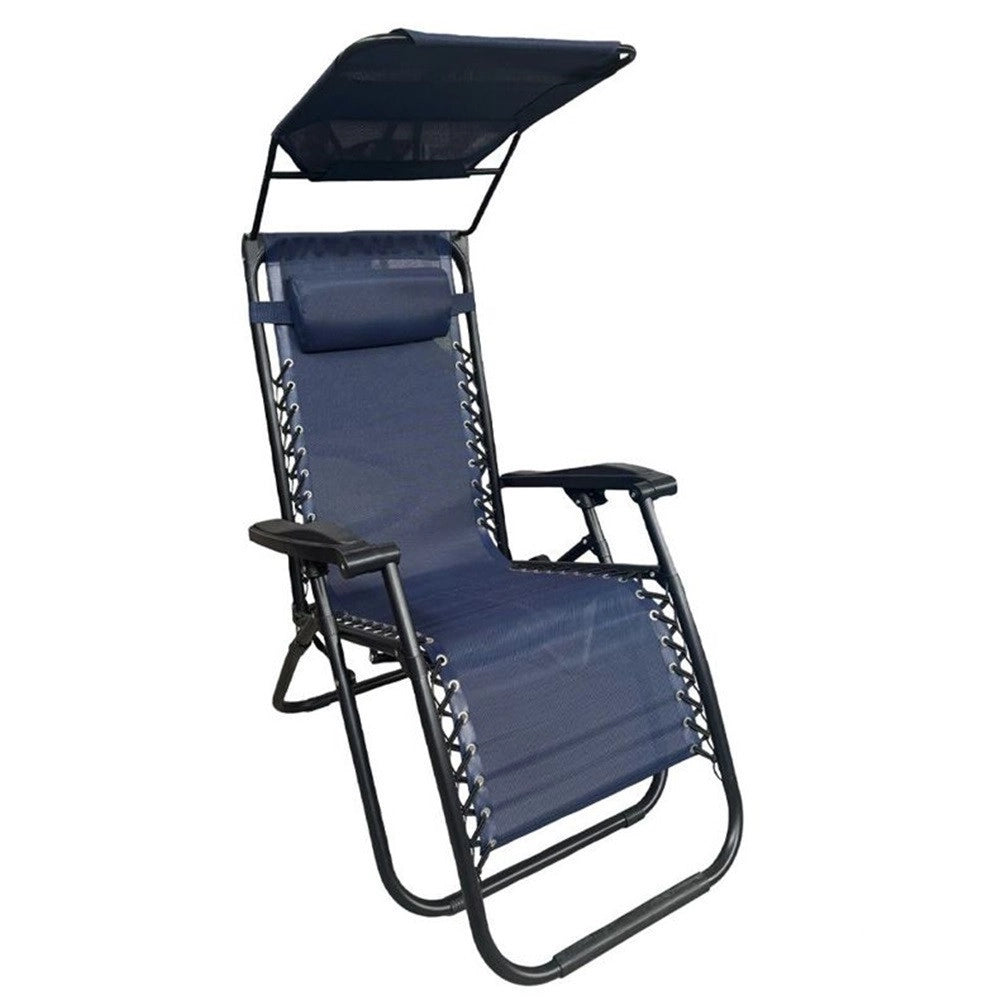 Trade Shop - Sedia Sdraio Con Parasole In Textilene Reclinabile Pieghevole Con Poggiatesta 483015 -