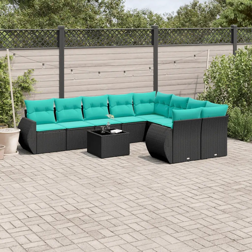 Set Divani da Giardino 10 pz con Cuscini Nero in Polyrattan 3221846