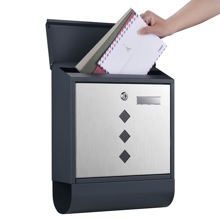 Cassetta postale con vano portagiornale V36 antracite + inox 305 x 105 x 385 mm con vetrino nome