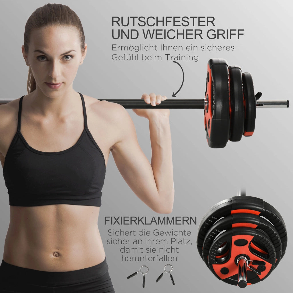 Set Bilanciere 20 kg ¨C Xylo ¨C 6 Dischi: 2x5kg, 2x2,5kg, 2x1,25kg, Barra Antiscivolo, Nero e Rosso
