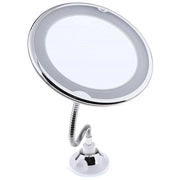 Trade Shop - Specchio Per Trucco Ingrandimento 10x Led Rotazione A 360° Ventosa Tubo Metallo Rotondo -