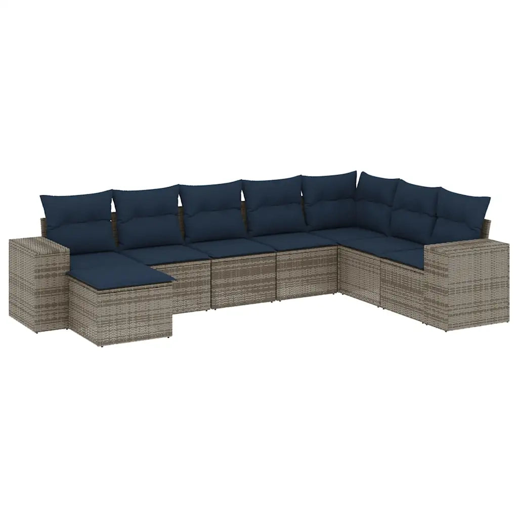 Set Divani da Giardino 8 pz con Cuscini Grigio in Polyrattan 3222960