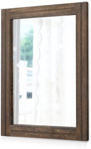 Specchio di legno rustico in stile rettangolare con cornice decorativa per ambienti da camera da letto, soggiorno e bagno, specchio da parete appeso
