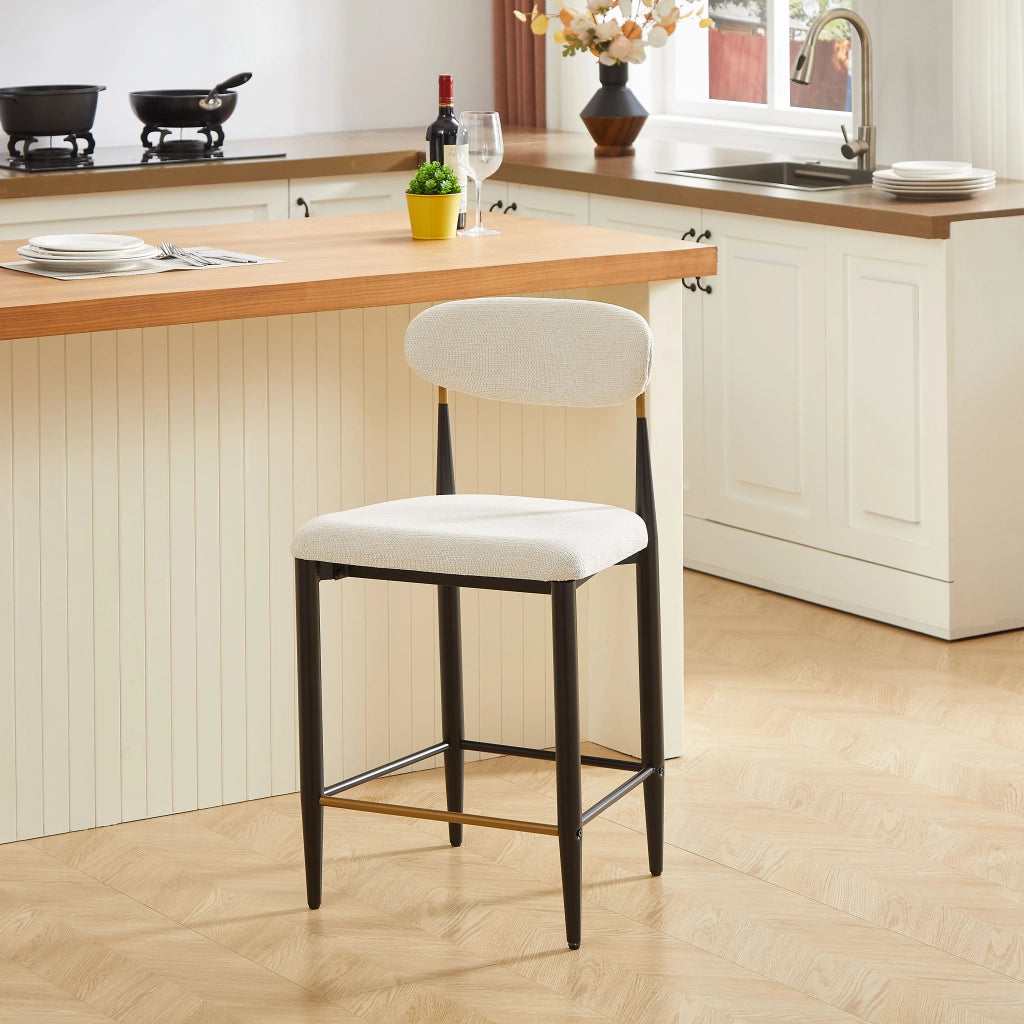 2-Pack Sgabelli da Bar Alti - Zephmum- Schienale Ergonomico Curvo, Telaio Nero e Caff¨¨, Cuscino in Tessuto Crema