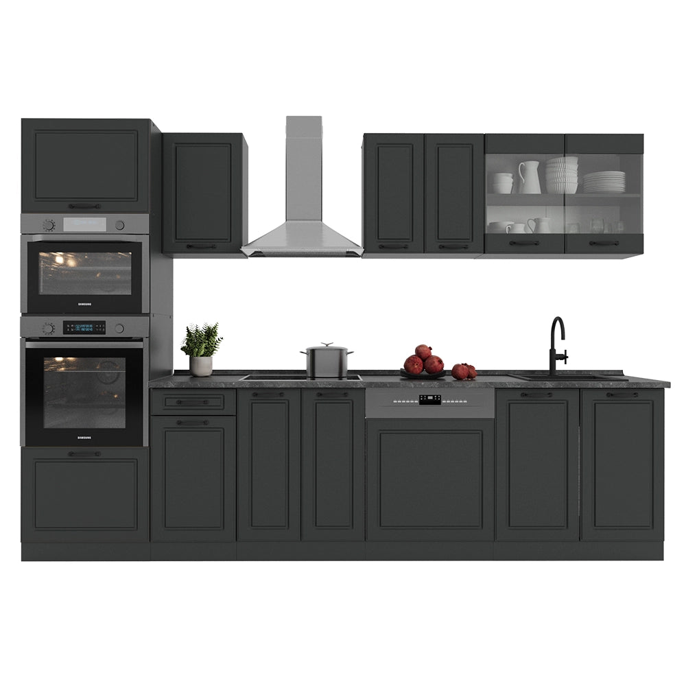 Vicco Cucina componibile Casa di campagna antracite/antracite 300 cm con armadio alto, PL Marmo
