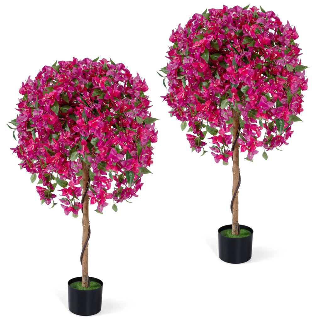 2 Albero di azalea artificiale da 135cm con 576 fiori 288 foglie tronco in legno, Albero floreale in vaso Rosso