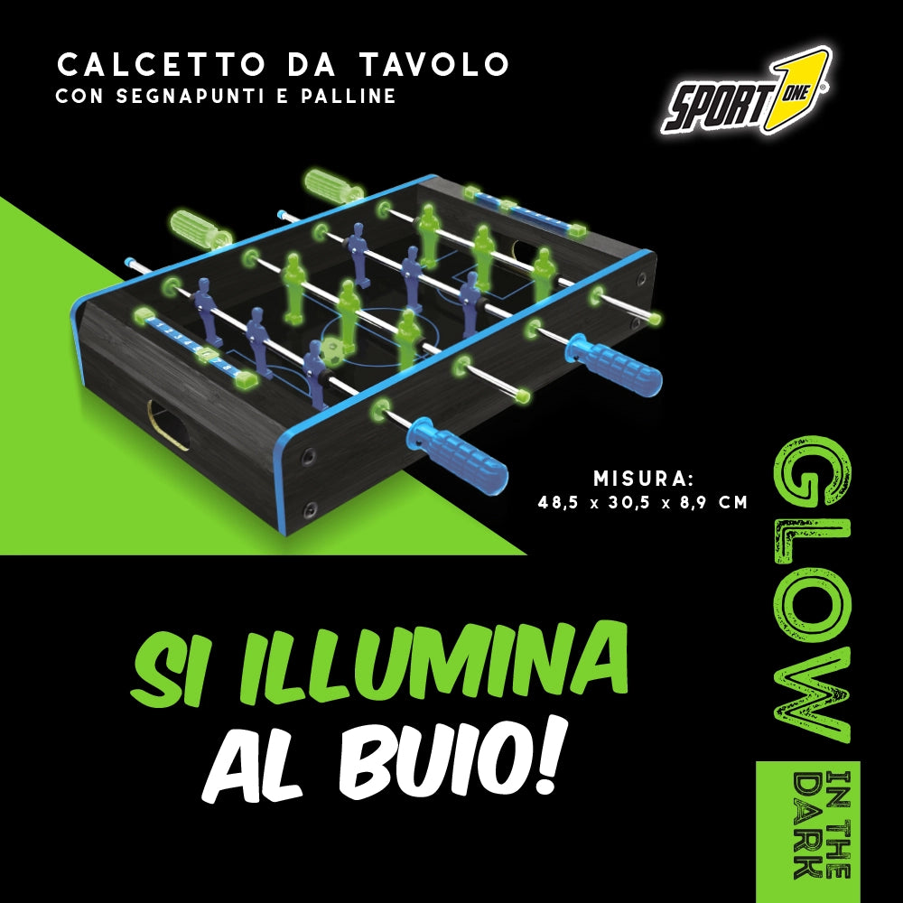 Calcetto da Tavolo Glow in the Dark – Mini Calcio Balilla LUMINOSO per Bambini e Adulti con Segnapunti e Palline