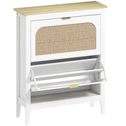 Scarpiera Slim Stile Boho con 2 Cassetti Ribaltabili per 14 Paia di Scarpe 80x24x95,5 cm Anta con Pannello in Rattan