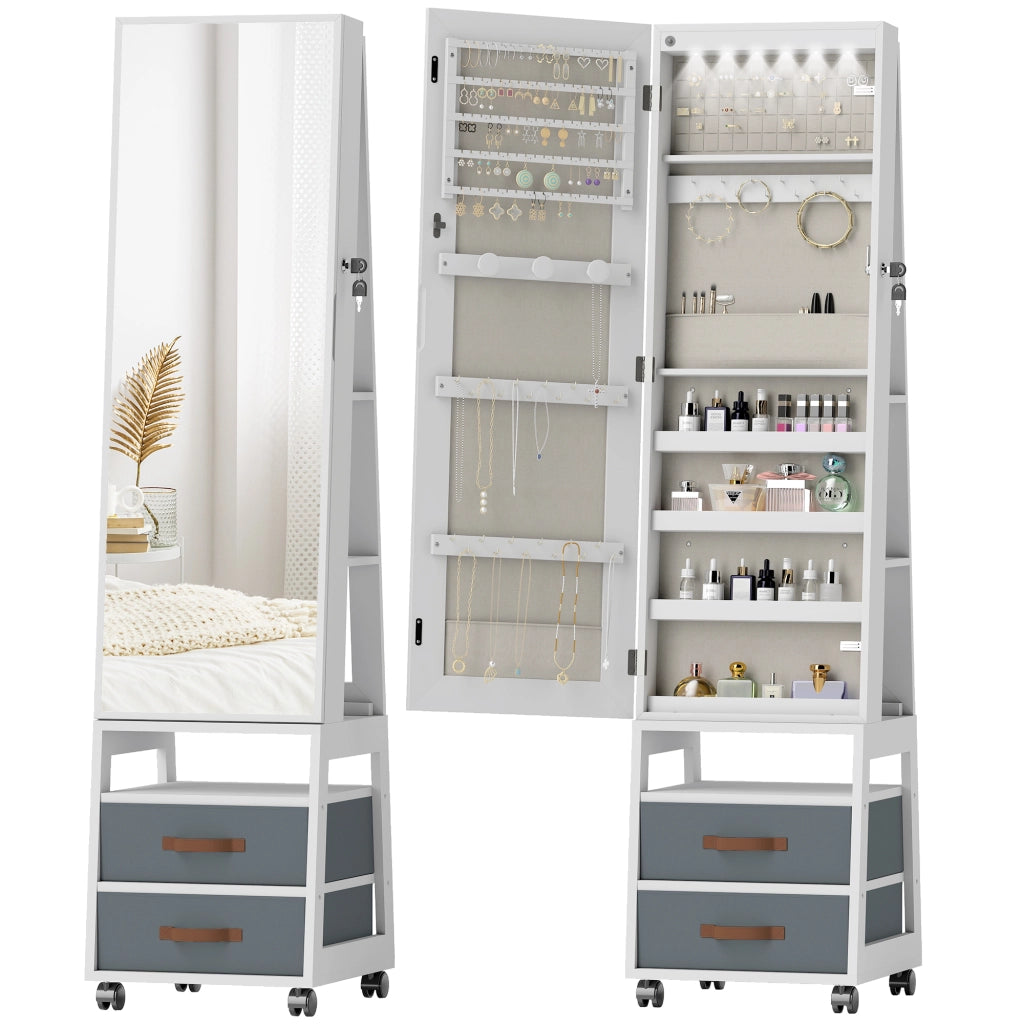 Cassettiera con Specchio e Luci LED ¨C Zephmum ¨C Bianco Tessuto 60x40x120