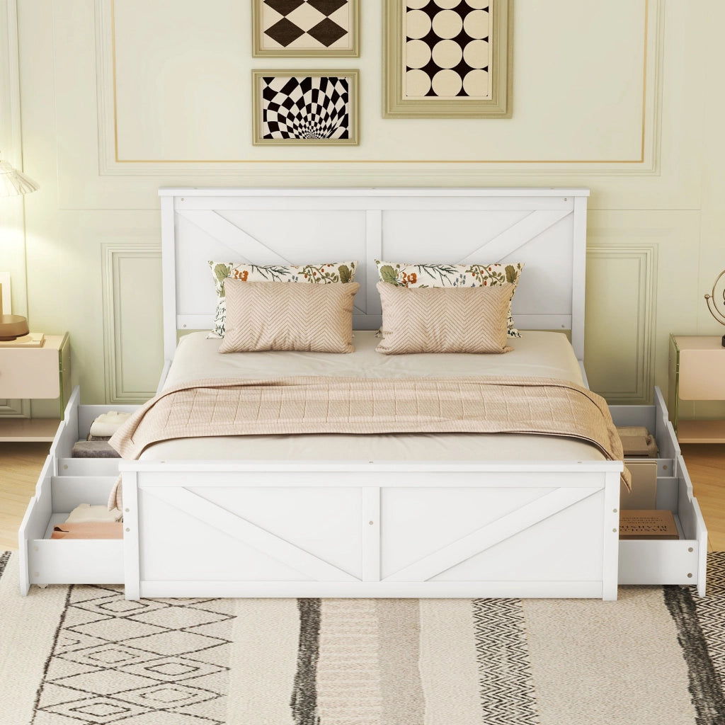 Letto in legno con 4 cassetti 160x200 mm pino bianco