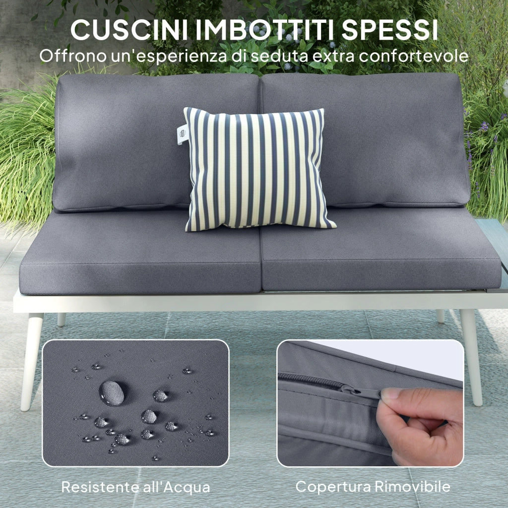 Set Salotto da Giardino 2 Divani con Schienale Regolabile e Tavolino a Doghe Grigio