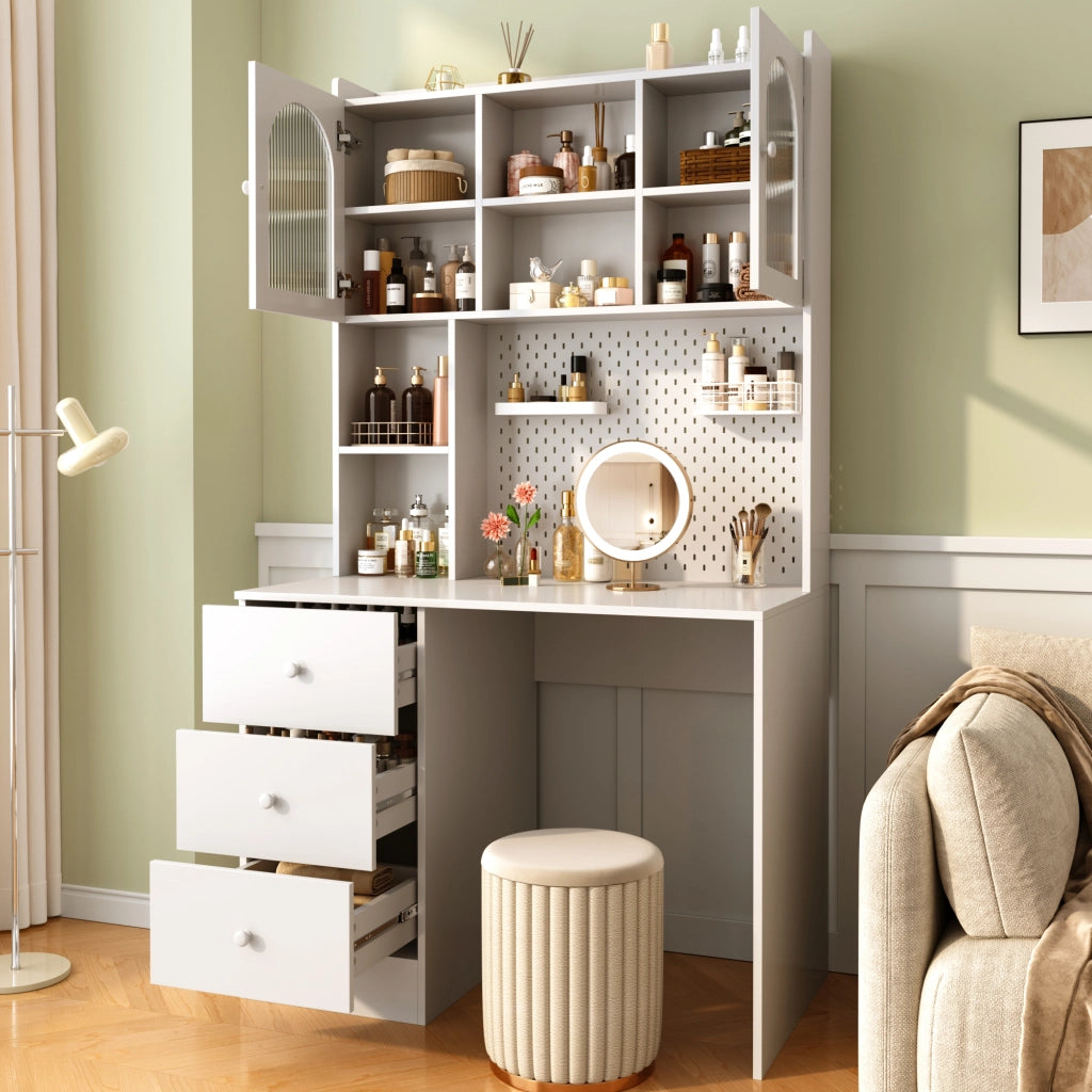 Scrivania con 3 cassetti; 6 vani e bacheca - per studio - in MDF - 100×55×180 cm - bianco