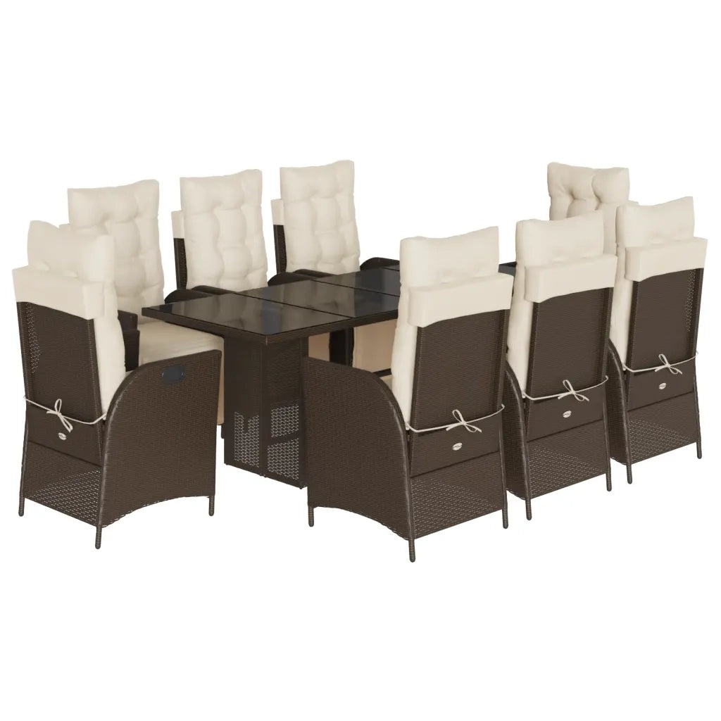 Set da Pranzo da Giardino 9pz con Cuscini Marrone in Polyrattan 3213355
