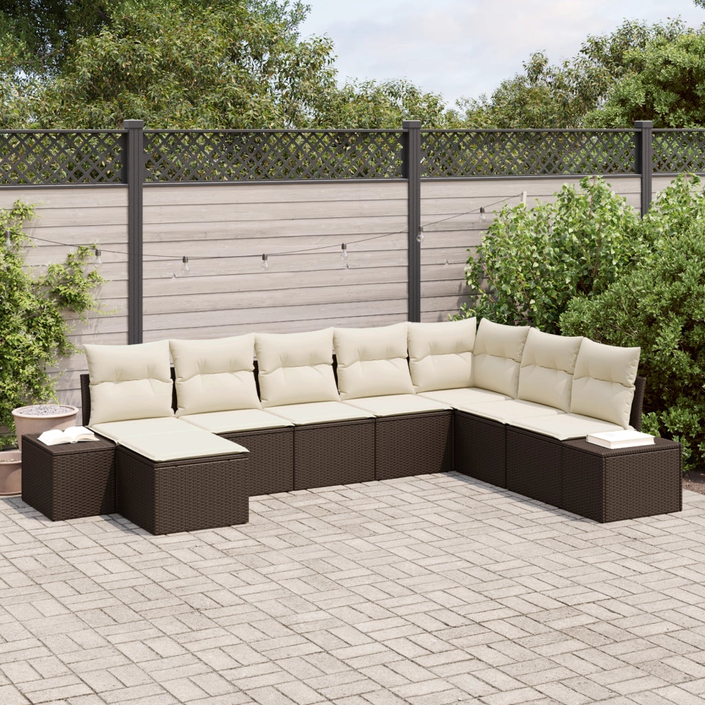 Set di divani da giardino 8 Pezzi con Cuscini Marrone Rattan Sintetico