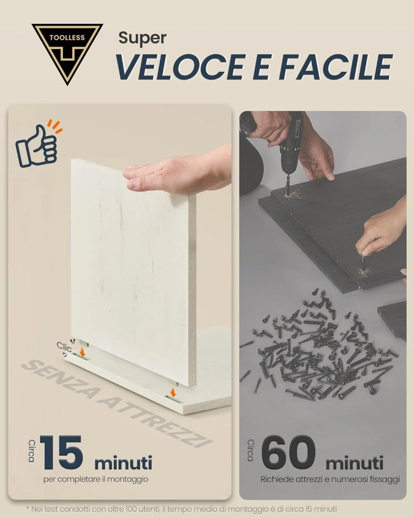 SONGMICS HOME Credenza Montaggio Rapido Senza Attrezzi Toolless, Montaggio Superveloce Senza Utensili, Mobile da Cucina con Piano, Buffet, Ripiani Regolabili, Bianco Vintage e Marrone Miele BBK376WJ02