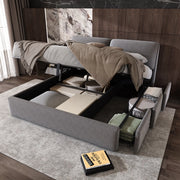 Letto imbottito 180x200 cm in velluto grigio con contenitore, 3 cassetti, rete a doghe e testiera regolabile