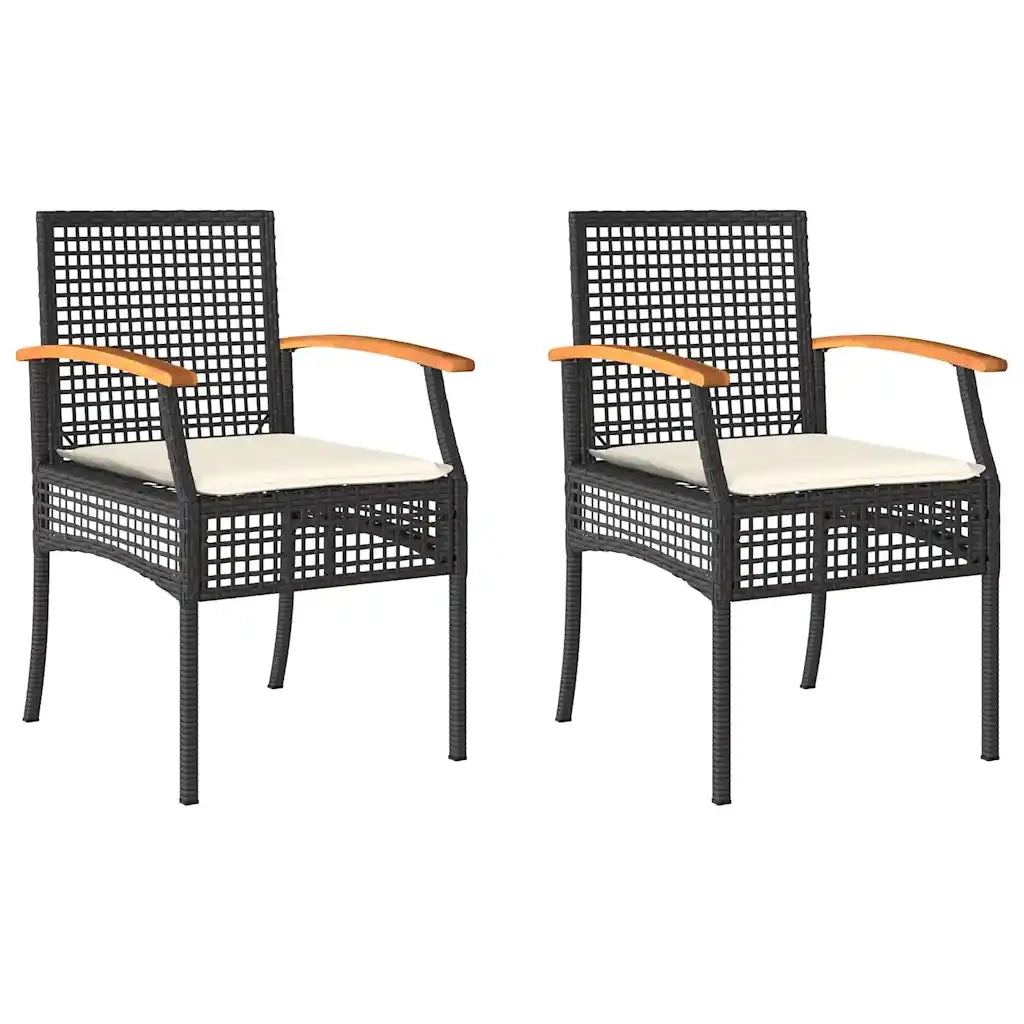Sedie da Giardino con Cuscini 2 pz | Sedie da Esterno Nere in Polyrattan e Acacia