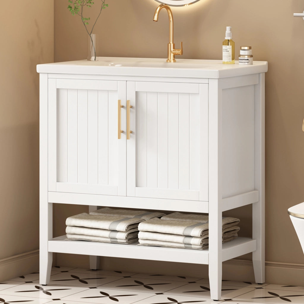 Mobile bagno con lavabo in ceramica 80 cm, bianco, MDF