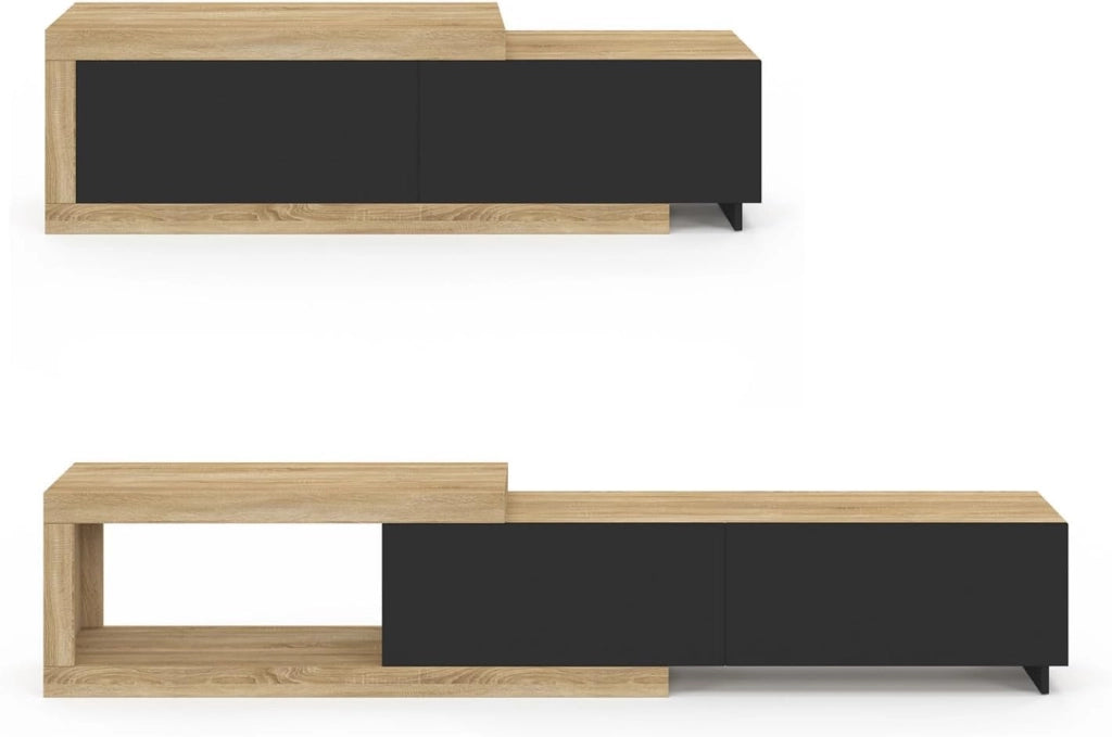 RAPHAEL Mobile TV estensibile a 2 ante in legno e nero 140-200 cm