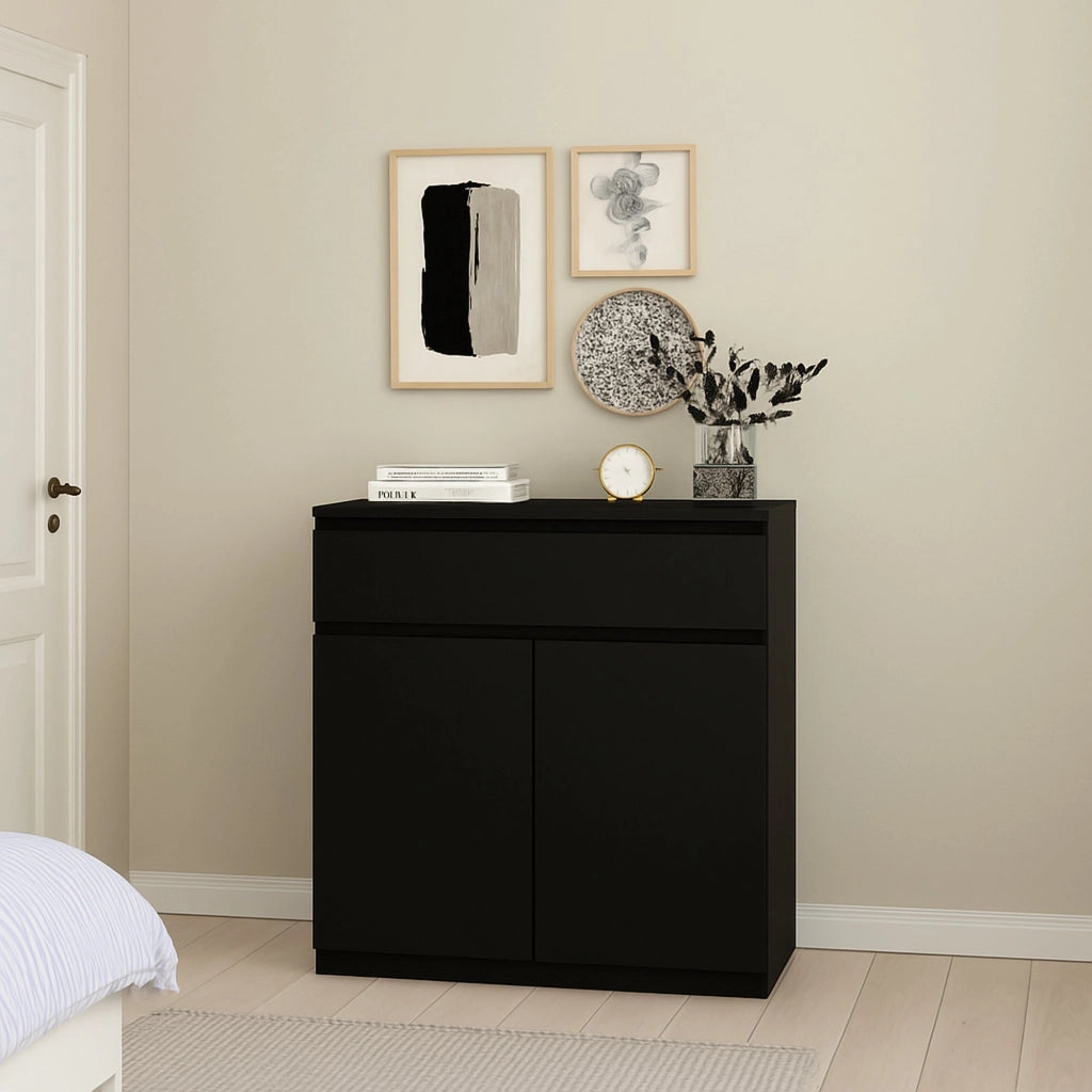 Credenza Genziana, Buffet da soggiorno, Madia da salotto, Dispensa da cucina, 80x40 h100 cm, Nero