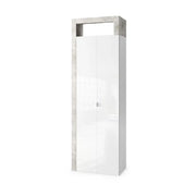 Mobile da bagno, 2 porte, collezione BURA. Colore bianco lucido laccato e grigio effetto cemento.