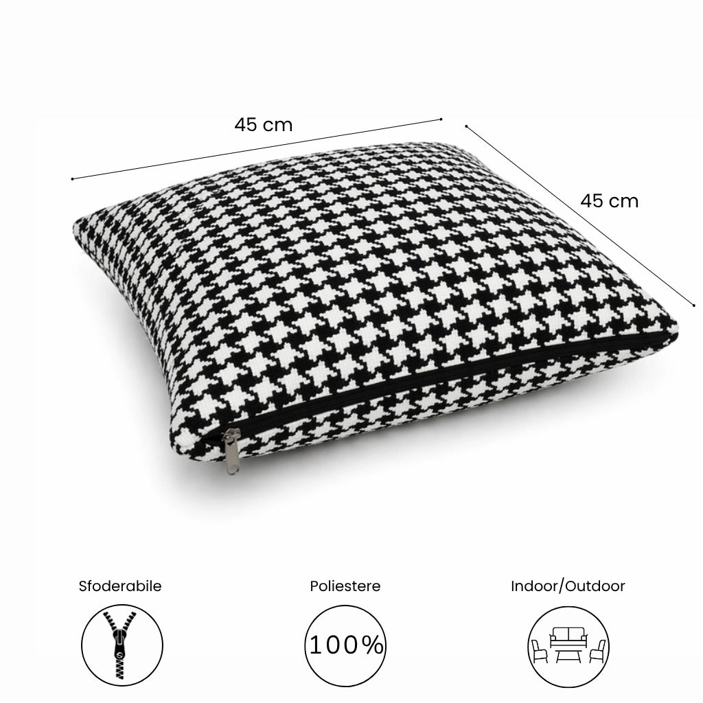 Cuscino decorativo 45x45 cm Sfoderabile in poliestere - Nero/Bianco