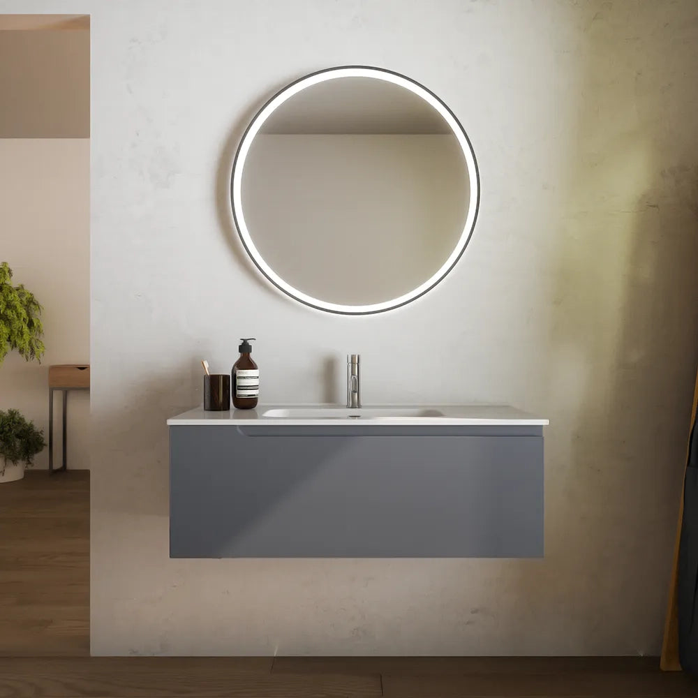 Mobile bagno sospeso 80cm un cassetto grigio opaco con lavabo | Ardenne