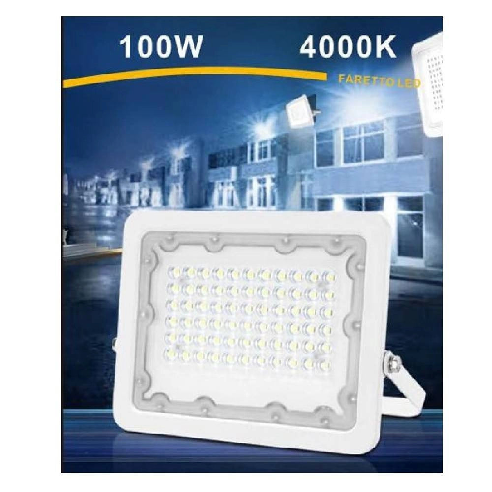 Trade Shop - Faro Led 100w Ultra Slim Bianco Esterno Ip65 Luce Fredda Naturale Calda Fs100w-b -