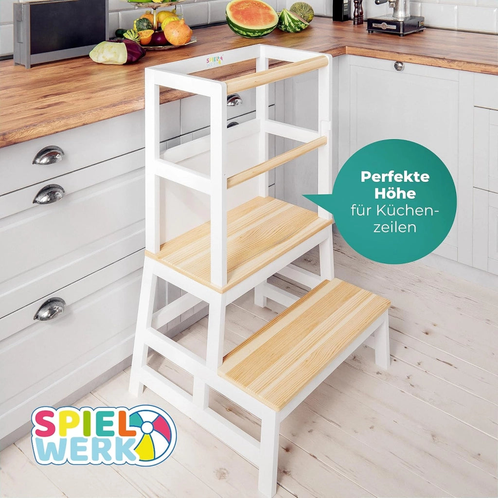 Spielwerk Torre Montessoriana Apprendimento per Bambini in Legno con Lavagna Sgabello Torretta Montessori Didattica Learning Tower 50 x 51 x 93 cm a partire da 2 anni