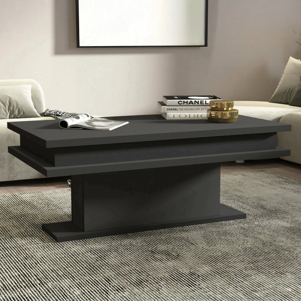 Tavolino da salotto Iside, Tavolino soggiorno, Mobile portaoggetti basso, Tavolino da caffÒ¨, 100x55h42 cm, Antracite